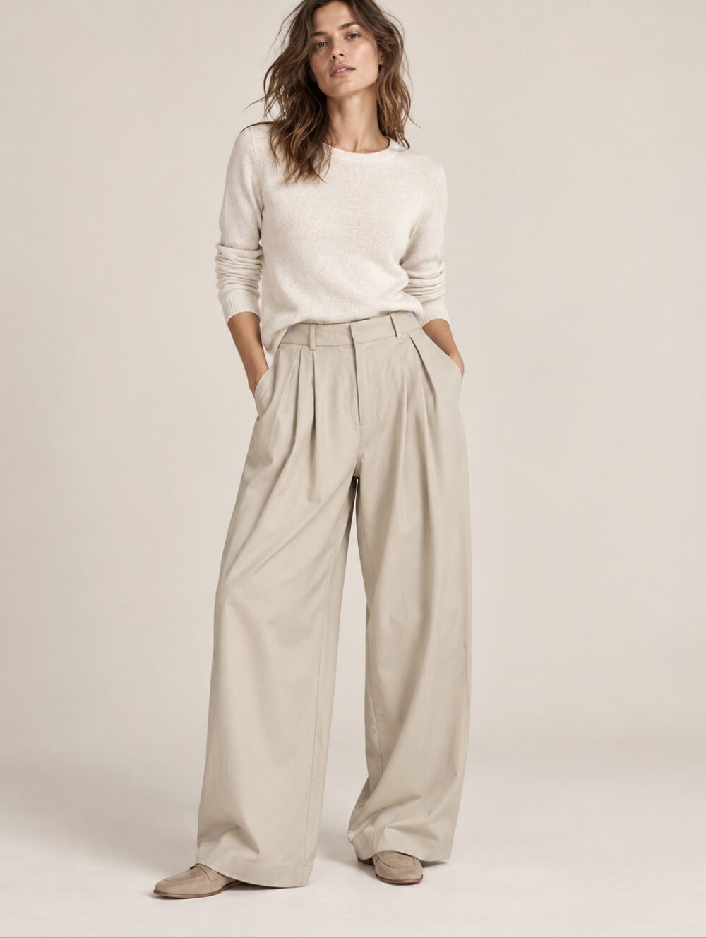 COS Pleated Baggy Wide Leg High Rise Trousers Pants In Taupe Beige Size 8